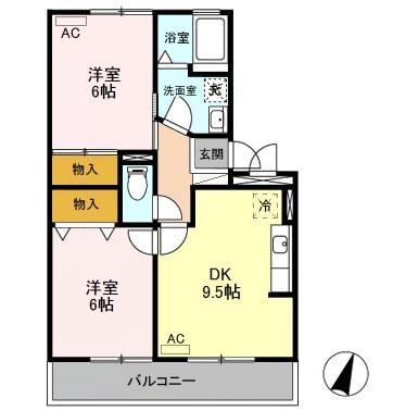 ミルホイールV(2LDK/3階)の間取り写真