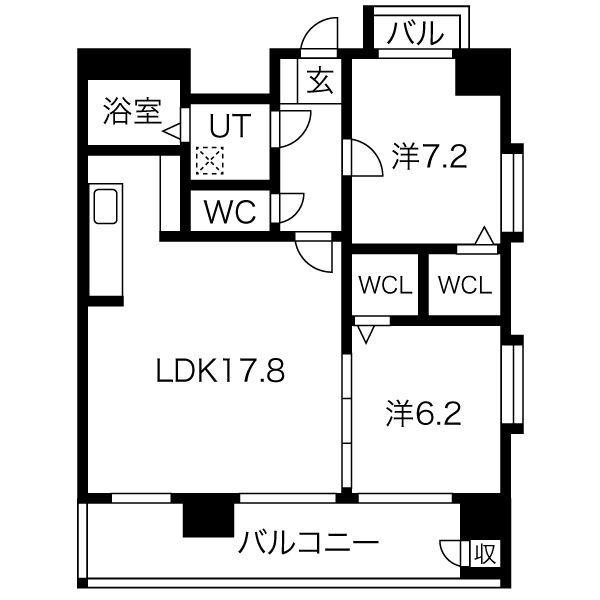プロビデンス葵タワー(2LDK/14階)の間取り写真