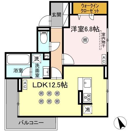 サニーサイド箱崎(1LDK/3階)の間取り写真