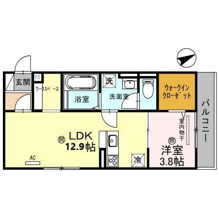 ローテローゼ物部(1LDK/2階)の間取り写真