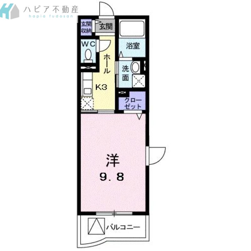 カルムソレイユ(1K/2階)の間取り写真