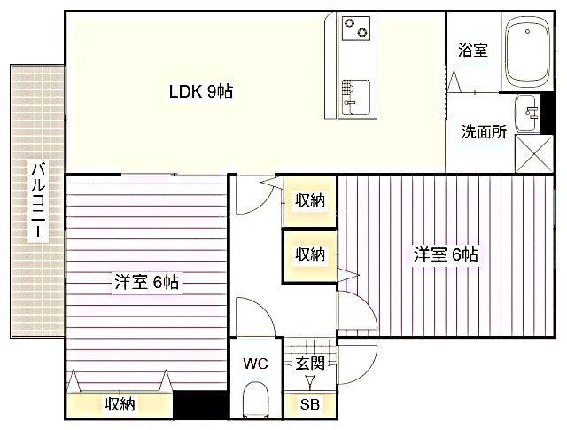 サンビレッジ半田山 A棟(2LDK/2階)の間取り写真