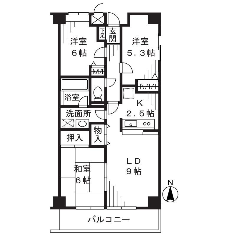 アスラン宮崎台(3LDK/3階)の間取り写真