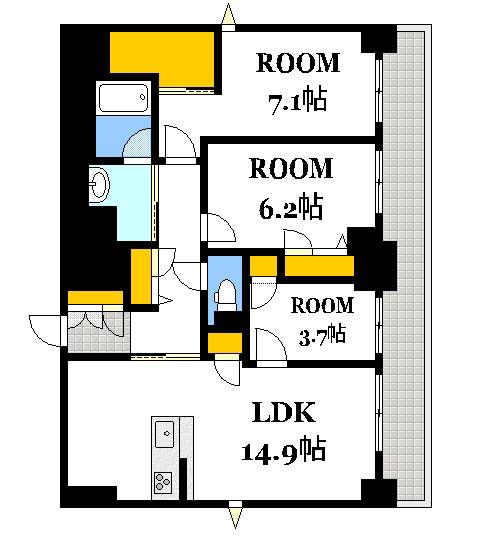 ラヴェール横川(3LDK/9階)の間取り写真