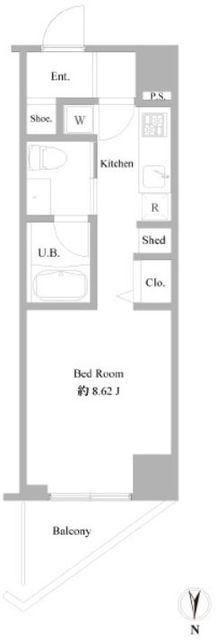 B CITY APARTMENT NAKANO イースト(ワンルーム/8階)の間取り写真