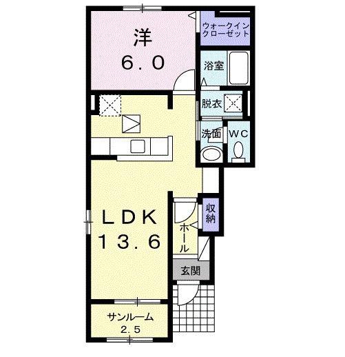 バニラホワイト(1LDK/1階)の間取り写真