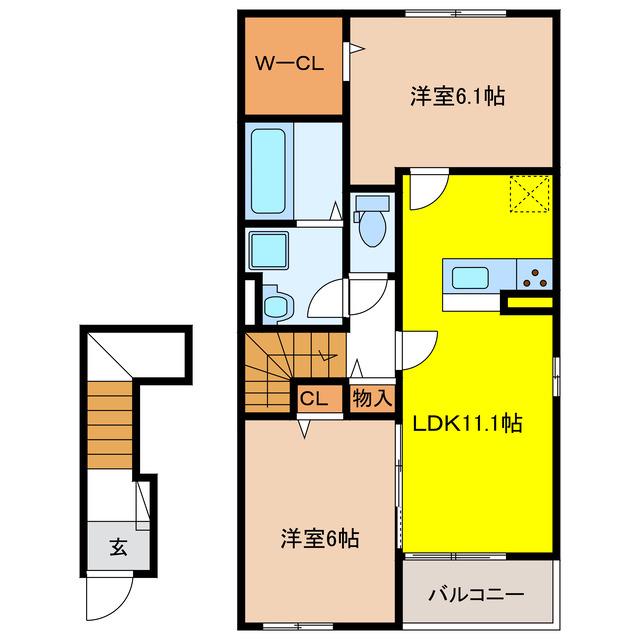 フィオーレ赤坂 A(2LDK/1階)の間取り写真