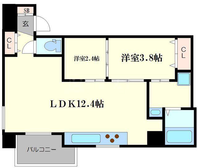トラストマン堀江(2LDK/10階)の間取り写真