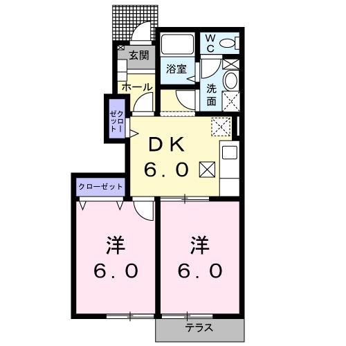 トランキル梓A(2DK/1階)の間取り写真