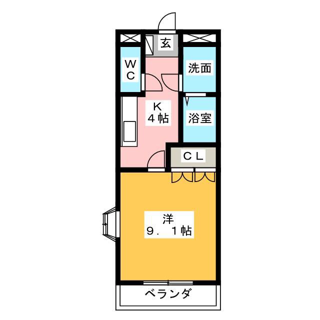 サンルーラル(1K/1階)の間取り写真