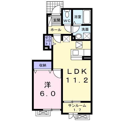 グランシェルA(1LDK/1階)の間取り写真