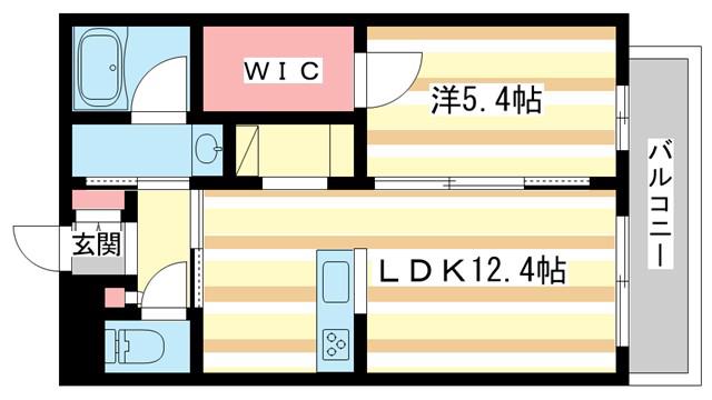 ロイヤルテラス 西大寺(1LDK/2階)の間取り写真