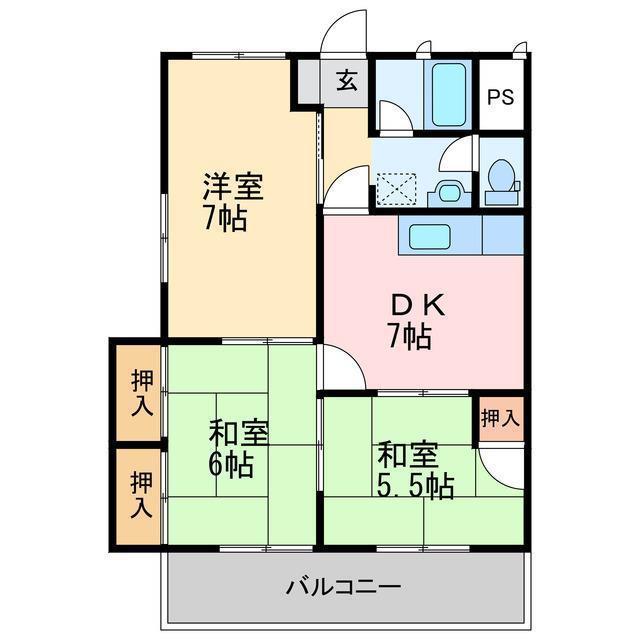 アーバンコート泉宮(3DK/5階)の間取り写真