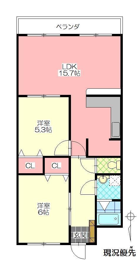 セゾンアフリカ(2LDK/2階)の間取り写真