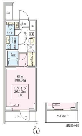 アイルグランデ川口(1K/1階)の間取り写真