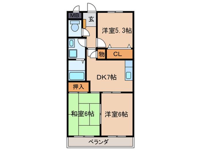 ピアグリーン大地(3DK/1階)の間取り写真