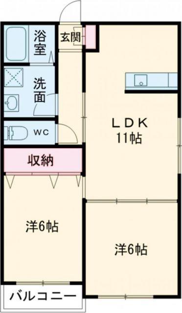キミエ学研都市レジデンス(2LDK/2階)の間取り写真