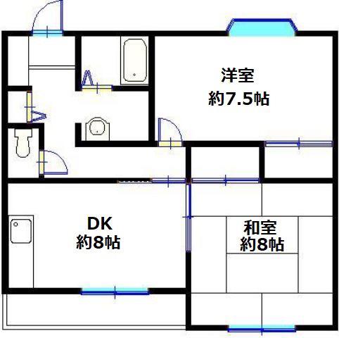 メゾン付城(2DK/1階)の間取り写真