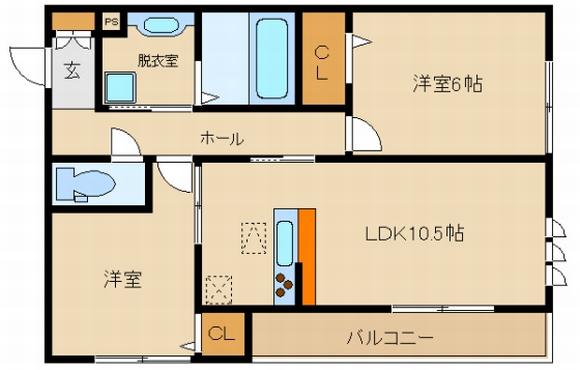 グロリアはびきの(2LDK/2階)の間取り写真