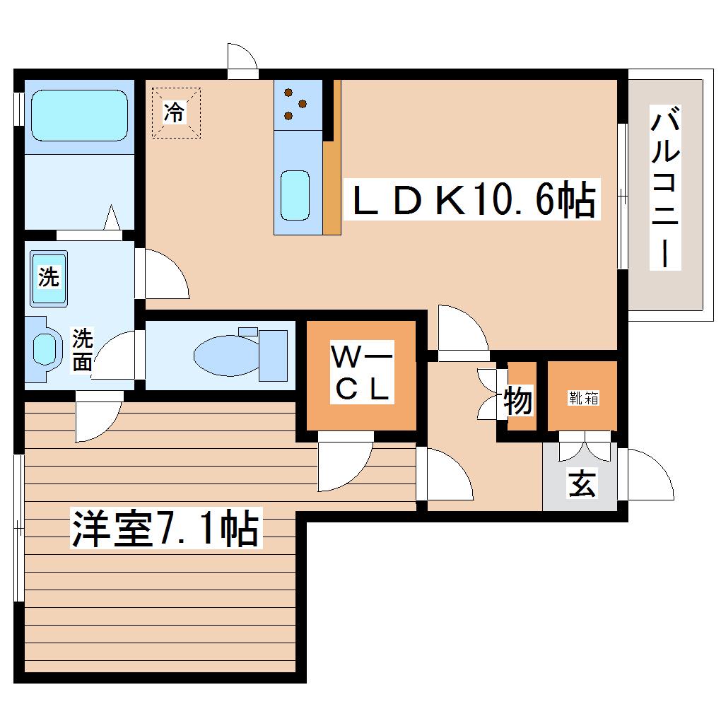 フラウナカヤマ(1LDK/1階)の間取り写真