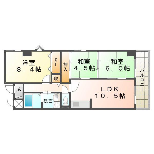 メゾンドみずほ尼崎(3LDK/4階)の間取り写真