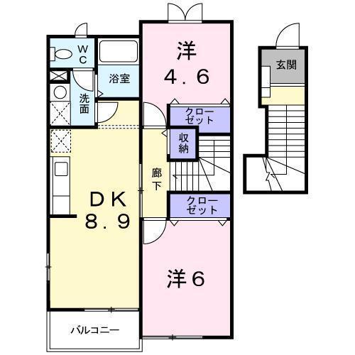 フロール清風B(2LDK/2階)の間取り写真