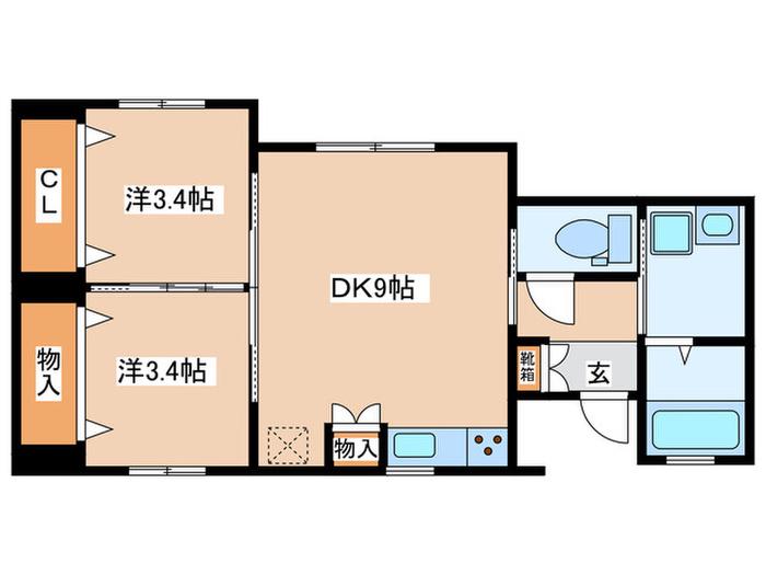 千鳥1丁目ハウス(2DK/1階)の間取り写真