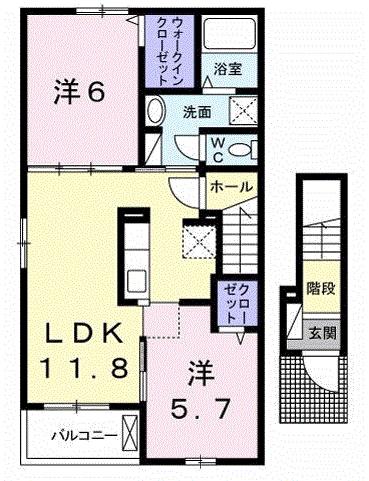 クラール・イーブンベルク B(2LDK/2階)の間取り写真