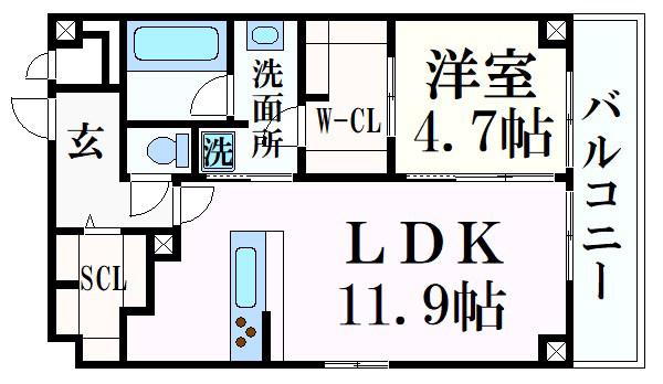 さくら三左衛門堀(1LDK/2階)の間取り写真