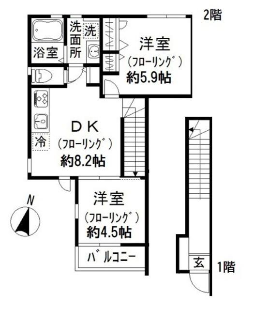 ハイツ文京大塚(2DK/2階)の間取り写真