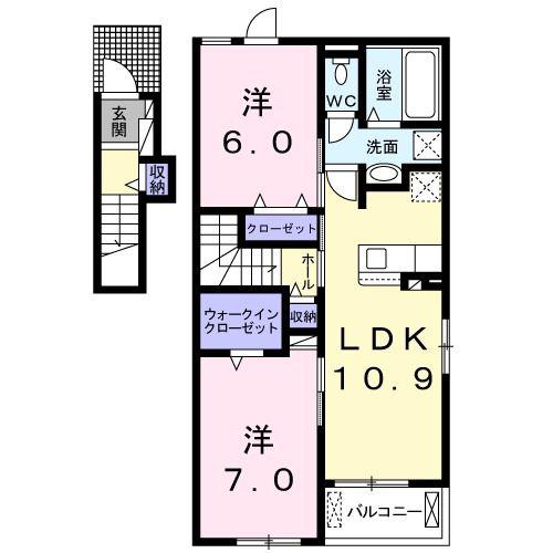ラフレシール トールバー B(2LDK/2階)の間取り写真