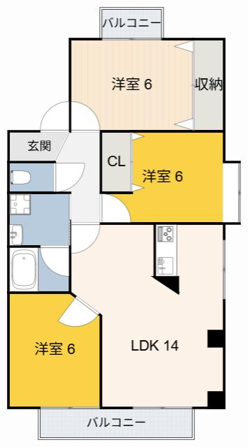 ビューラー佃 2棟(3LDK/2階)の間取り写真