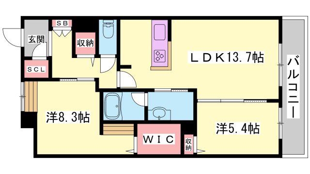 オカバ姫路青山シャーメゾン(2LDK/2階)の間取り写真