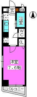 パークハイム大濠(1K/8階)の間取り写真