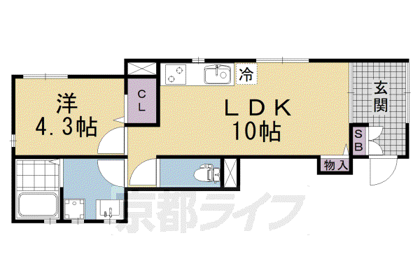 フォレス鳥羽(1LDK/1階)の間取り写真