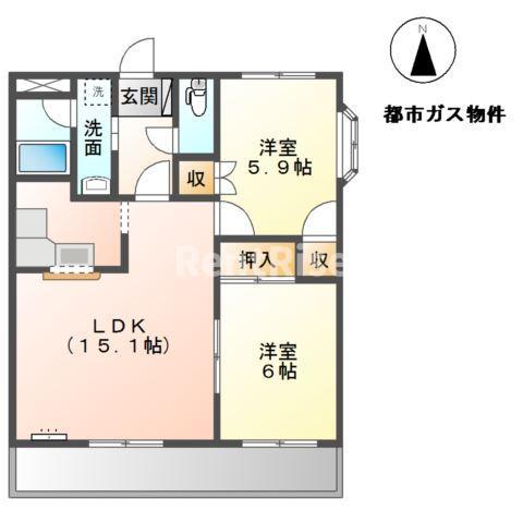グランドールB(2LDK/1階)の間取り写真