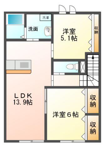 ヒーリングプレイス(2LDK/2階)の間取り写真