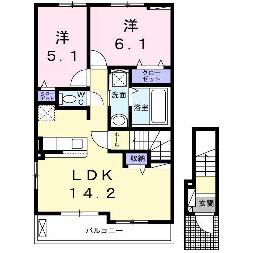 アマネセル(2LDK/2階)の間取り写真