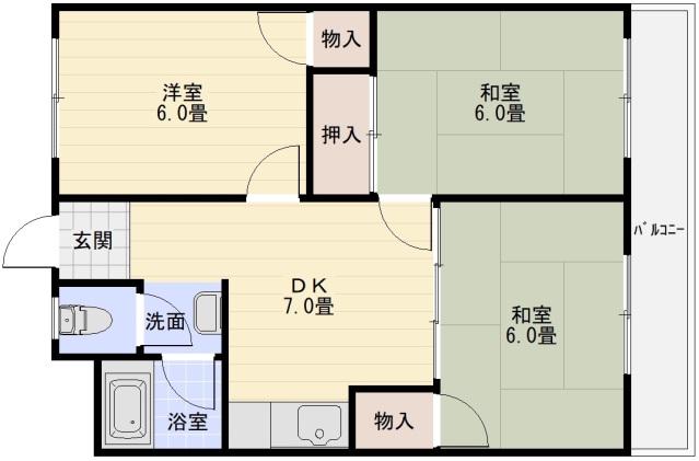 玉手山ハイツ一号館(3DK/3階)の間取り写真