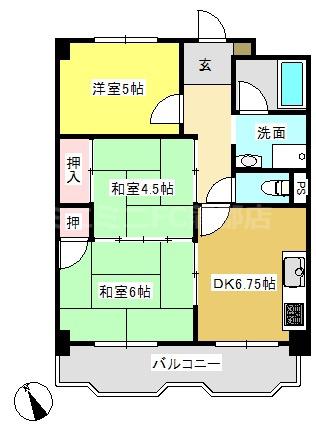二本木ハイツ(3DK/1階)の間取り写真
