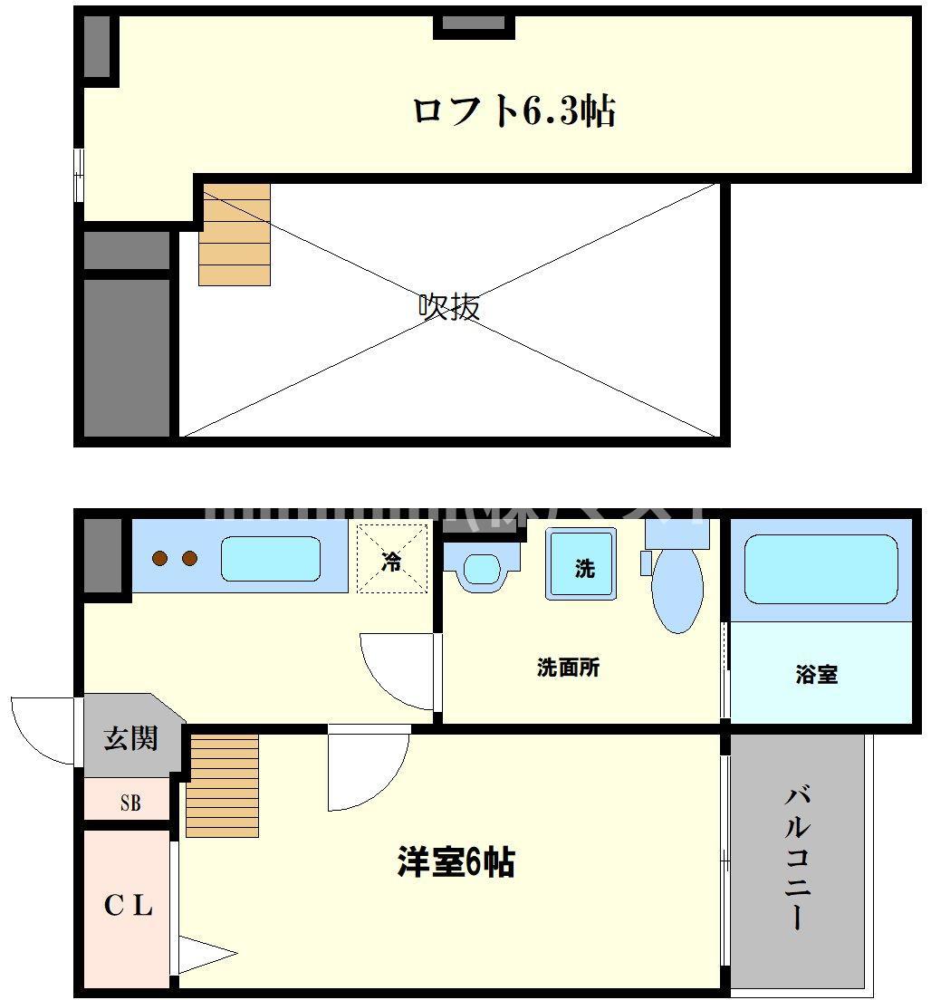 メゾンショコラE(1SK/2階)の間取り写真