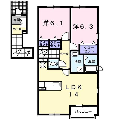 タウンコート学研台(2LDK/2階)の間取り写真