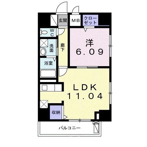 クレスト 中六(1LDK/8階)の間取り写真