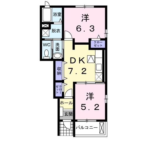 プリティーハウスII(2DK/1階)の間取り写真