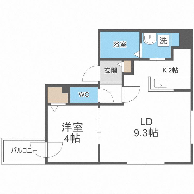 地下鉄南北線 南平岸駅 徒歩3分 4階建 築6年(1LDK/4階)の間取り写真