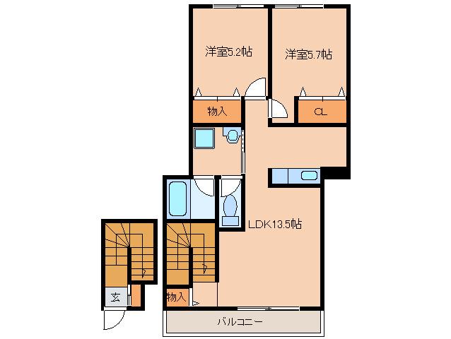 エリーナ梅林(2LDK/2階)の間取り写真