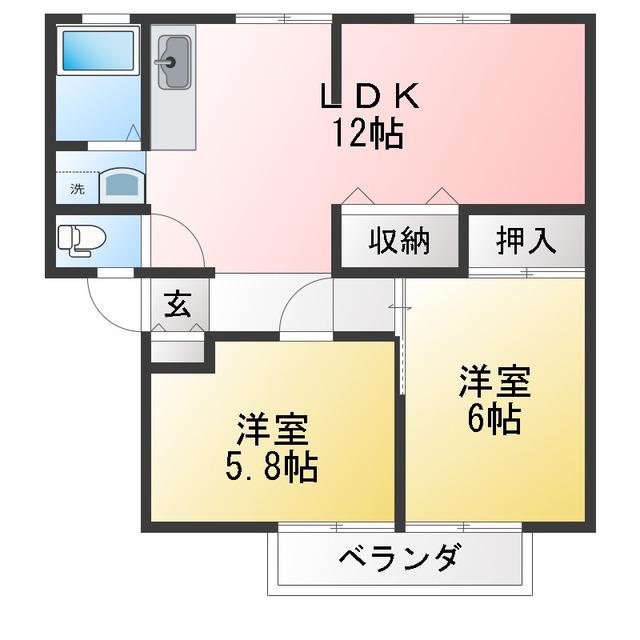 サンヒルズ92 B棟(2LDK/1階)の間取り写真