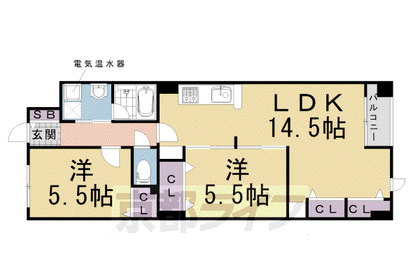 ティーグルブラン桂(2LDK/1階)の間取り写真