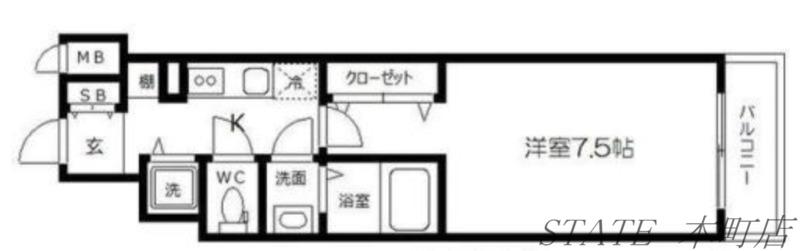 エスリード谷町四丁目(1K/14階)の間取り写真