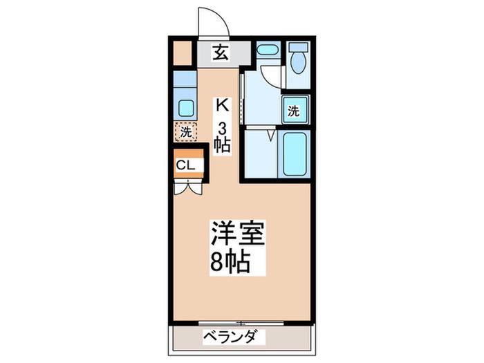 スクエアーメゾン2号棟(1K/3階)の間取り写真